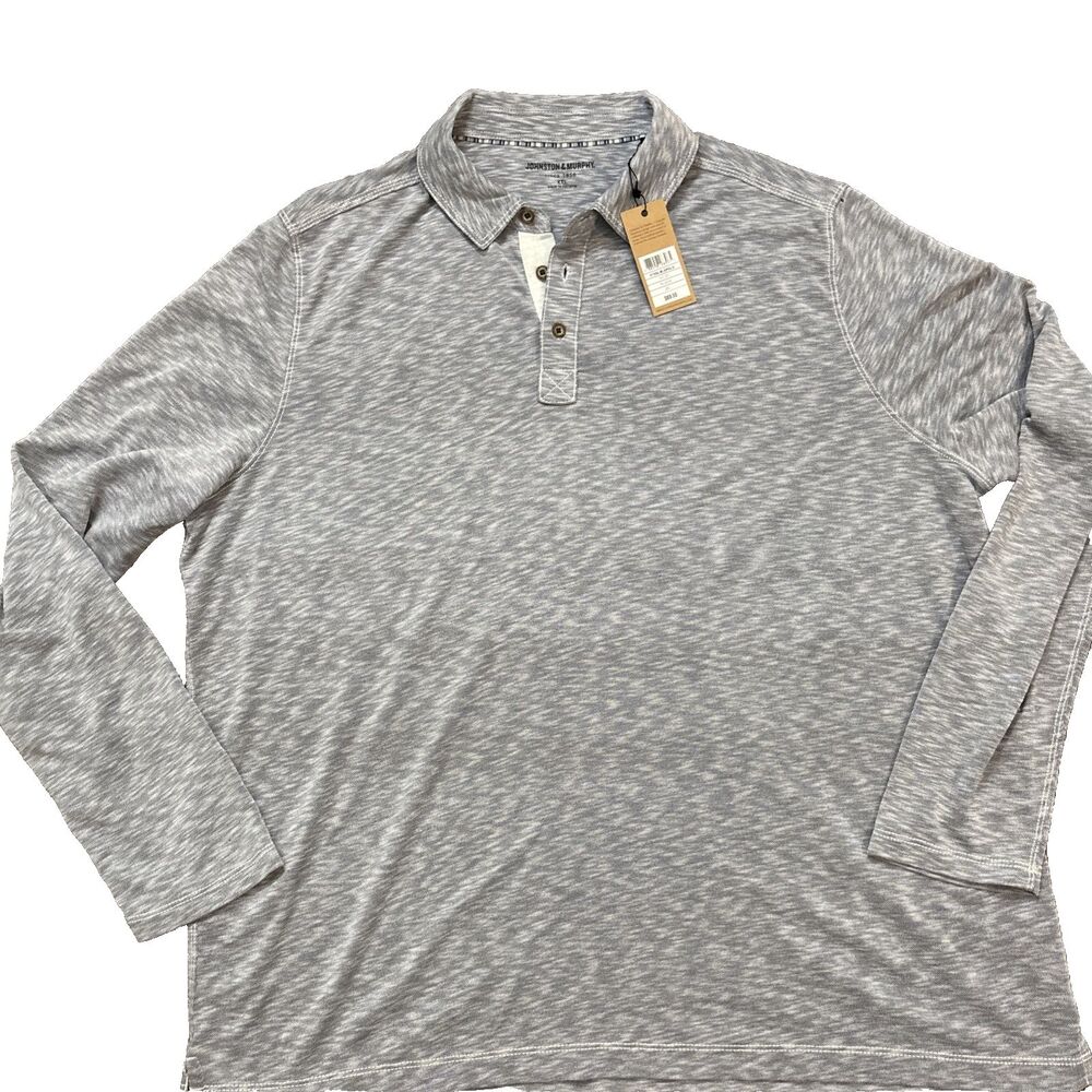 Johnston and Murphy $90 2XL Indigo Long Sleeve Polo Pullover with Buttons New